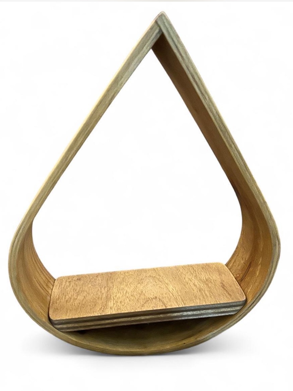 Wooden Teardrop Shelf - Natural Brown Home Bath Accent